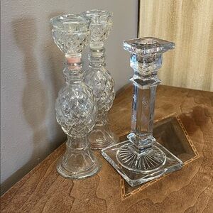 Vintage Clear  Glass Candle Sticks